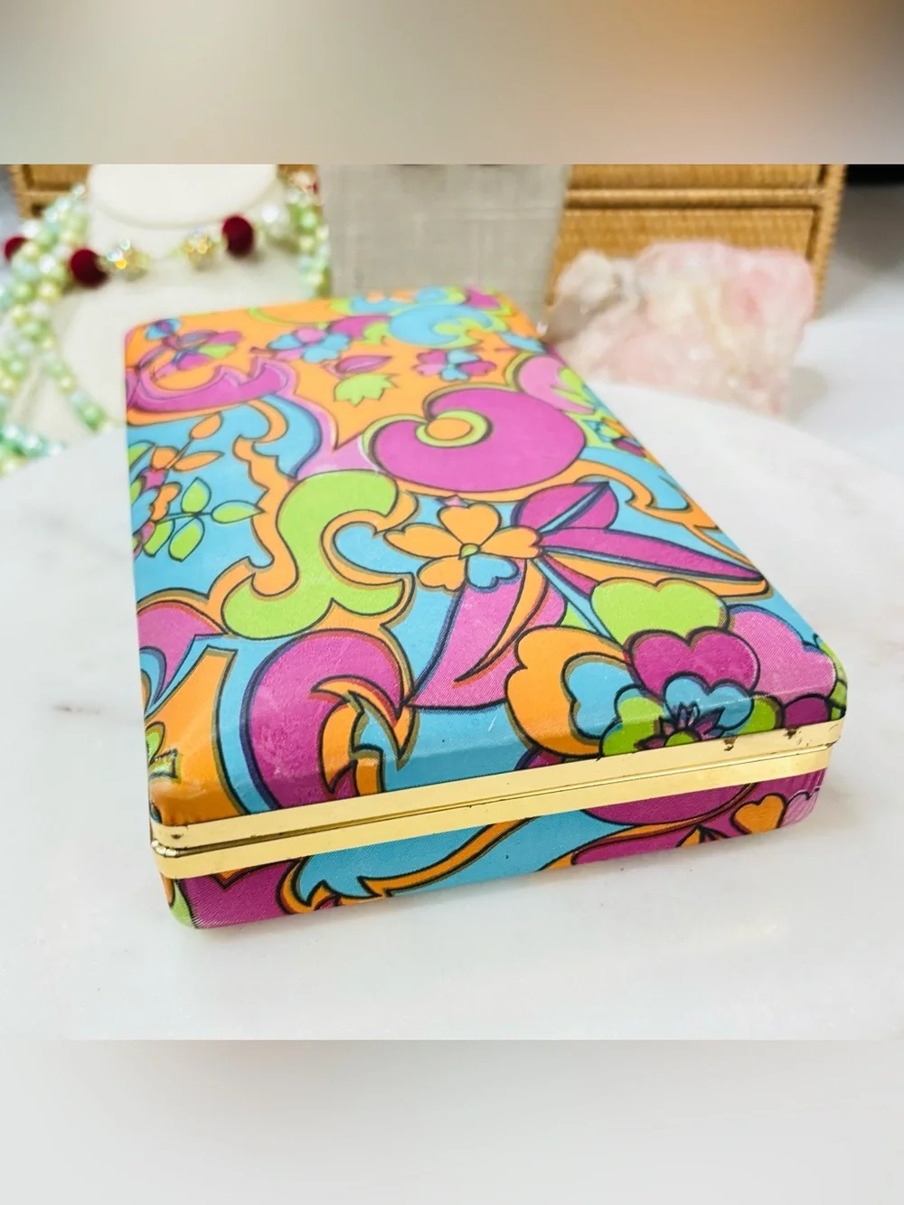 Vintage 1960s Groovy Mele Hippie Psychedelic Swirl Colors Jewelry Box